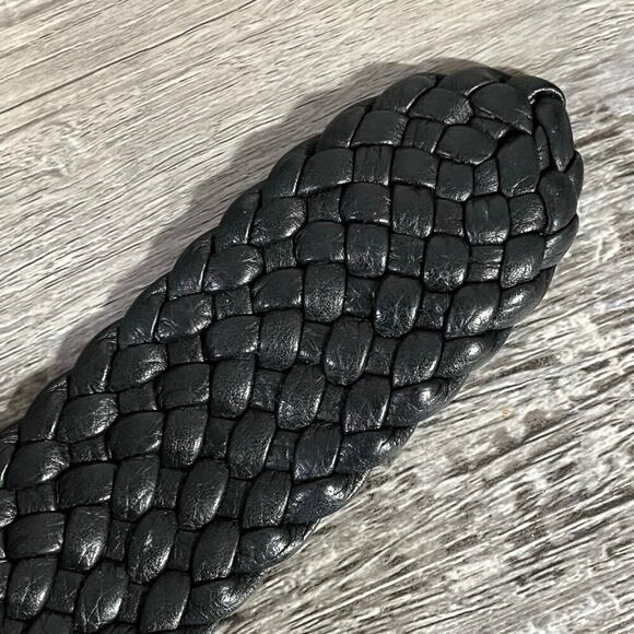 Brighton Braided Black Leather Belt Silver Scroll Buckle Size 32 - Picture 4 of 9